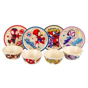 Spidey 8-Piece Bamboo Melamine Kids Dinnerware Set
